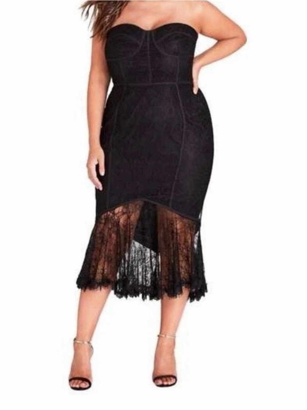 City Chic Strapless Lace Midi Dress